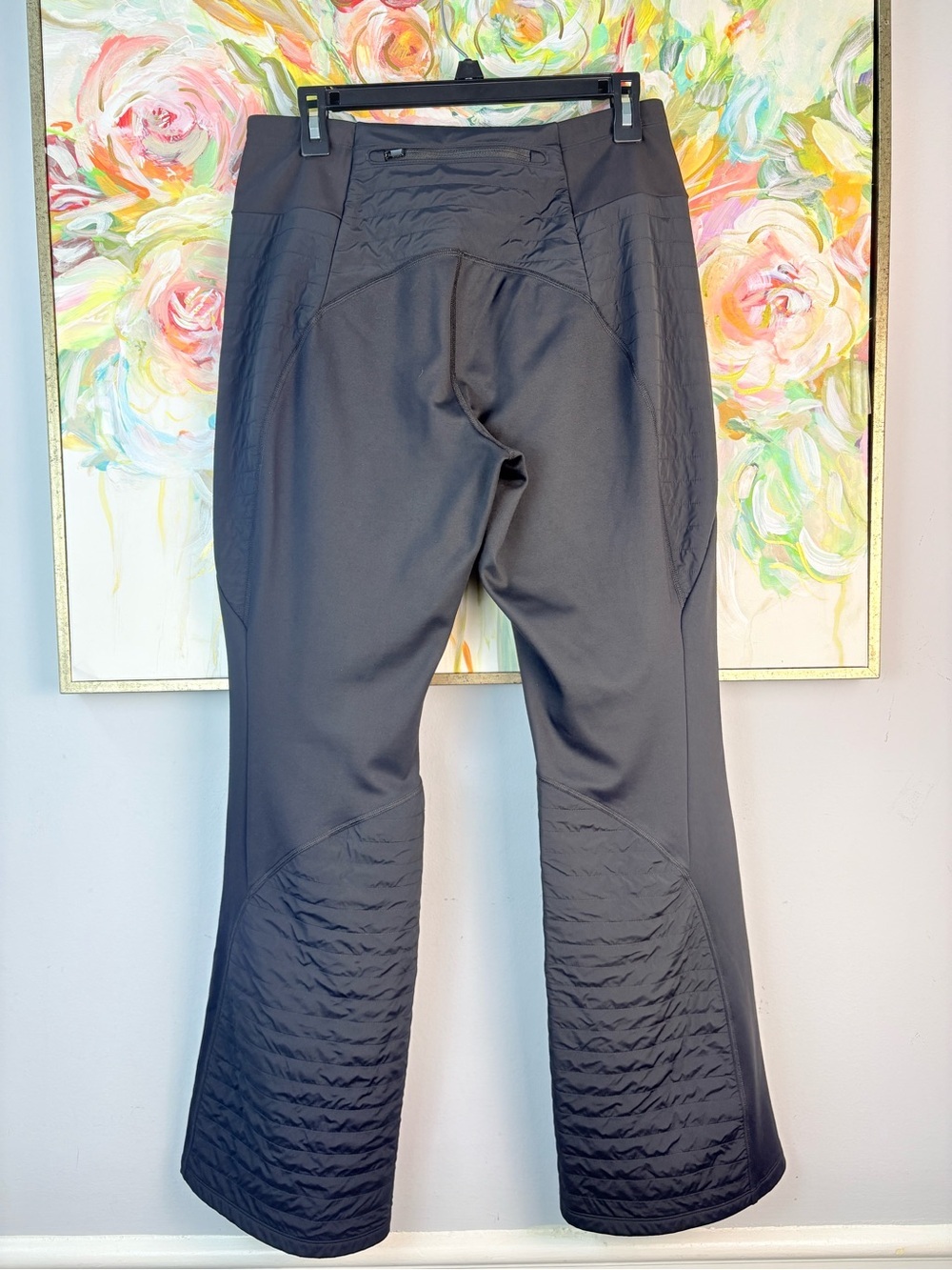 Athleta Peak Hybrid Fleece Pant Black Flare Leg Zip Pocket Size Large - Picture 8 of 10